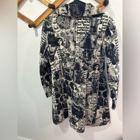RARE - VINTAGE Desigual Black and White Graphic Women's Coat - Picture 3 of 16